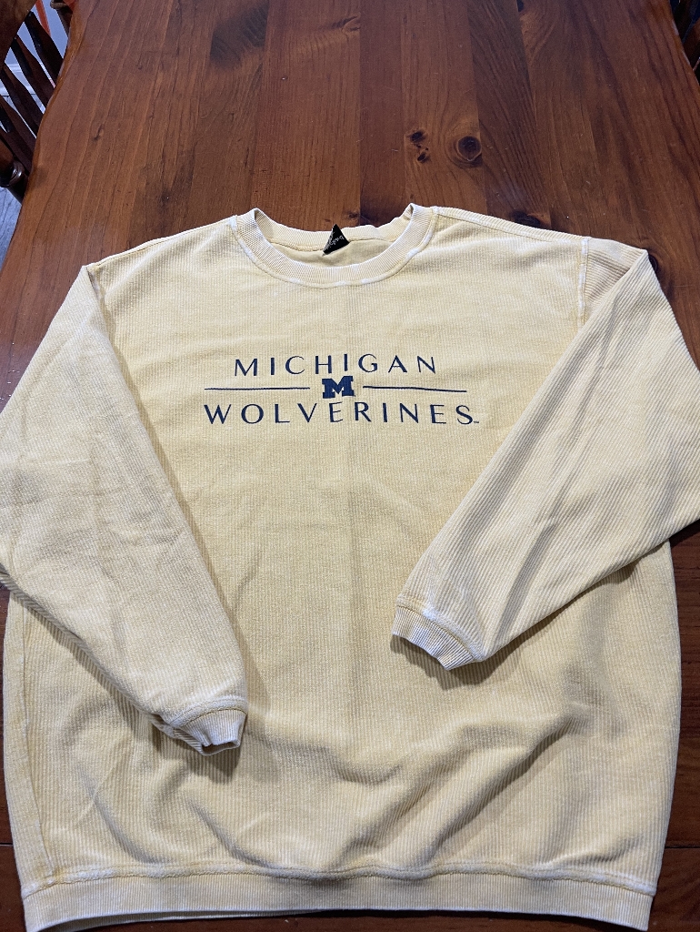 University Of Michigan Womens Yellow Ribbed Chicka-D Crewneck Sweatshirt Size Xl